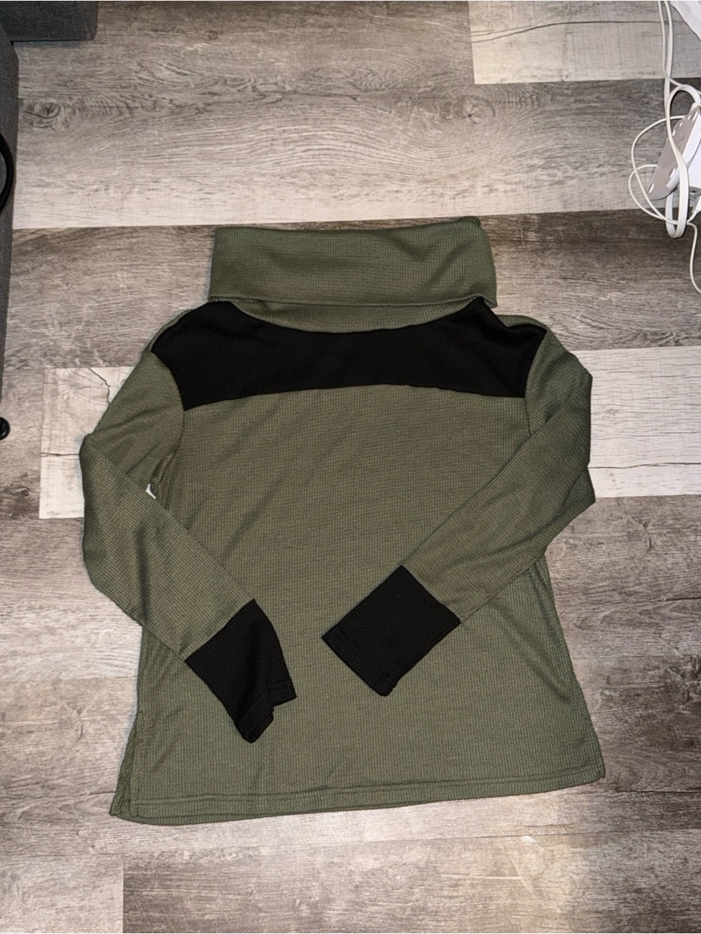Women's Olive Green Cowl Neck Sweater with Black Accents